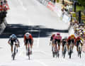 Just under a minute behind, a chasing group sprinted for third place, with Mauro Schmid (Team Jayco AlUla, 3rd from left) having the best finish for himself. Marco Brenner (Tudor) was also part of this group and worked his way up to fifth place in the overall classification.
