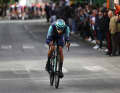 Three kilometres before the finish Alec Segaert (Bahrain - Victorious) attacked.