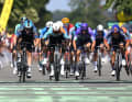 The final sprint, led by Tim Merlier (Soudal – Quick-Step).