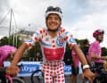 Richard Carapaz im Gepunkteten Trikot bei der 21. Etappe der Tour de France 2026