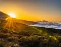 Blick zum Teide und ins Orotava-Tal. Sonnenuntergang im Parque Nacional del Teide.