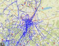 If you zoom in a little further, you can recognise individual roads and paths. Everything I have already cycled is marked in blue. Purple means I've already been walking.