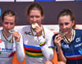 Einzelzeitfahren Juniorinnen: Gold Karlijn Swinkels (Niederlande), Silber Lisa Morzenti (Italien), Bronze Juliette Labous (Frankreich)