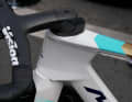 The most striking change to the new bike: the head tube is longer and more aggressively designed