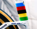 The rainbow colours are a tribute to the Belgian's three world championship titles in the time trial.