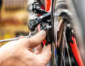 Rim brake pads are aligned using the fixing screw. If they tend to squeal, pads set at an angle can provide peace and quiet. 