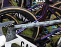 The top tube is adorned with photos from special cycling moments of his grandfather Raymond Poulidor