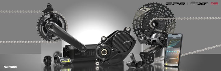 Der neue Shimano EP801-Motor mit der elektronischen Deore XT Di2-Schaltung.