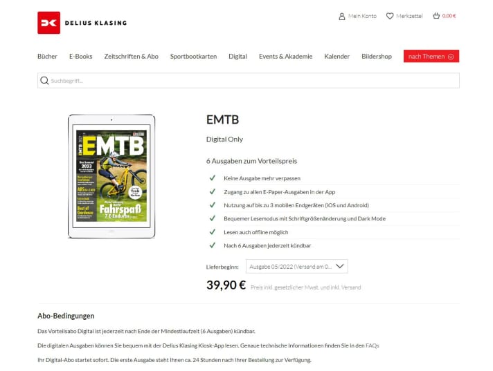 Ein Jahr lang, das heißt 6 Ausgaben EMTB Magazin digital lesen – für nur 39,99 Euro!