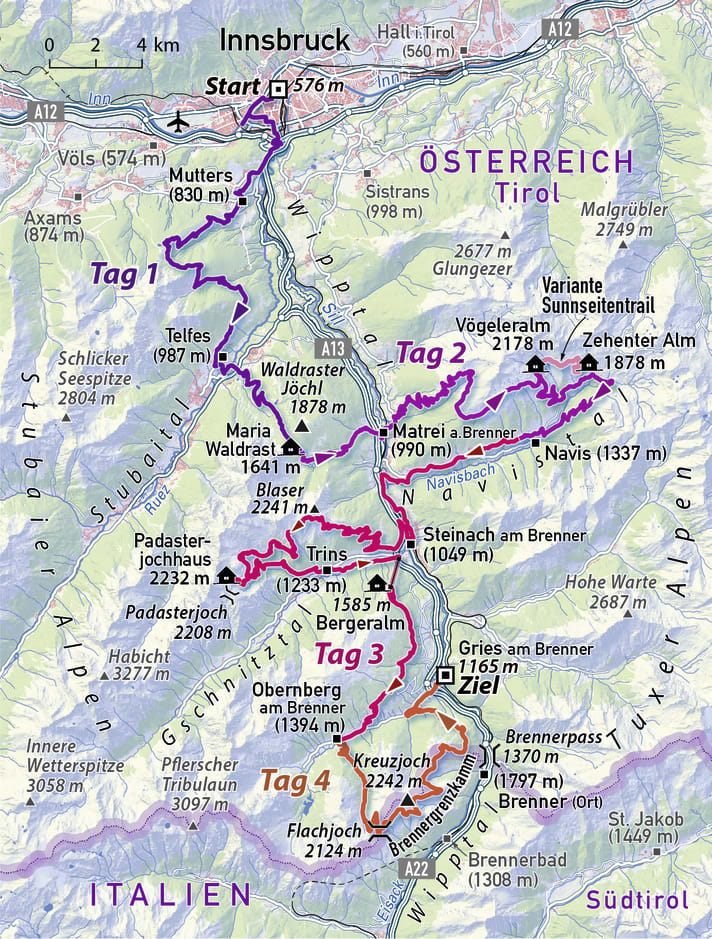 In 4 Etappen mit dem E-Bike von Innsbruck zum Brenner