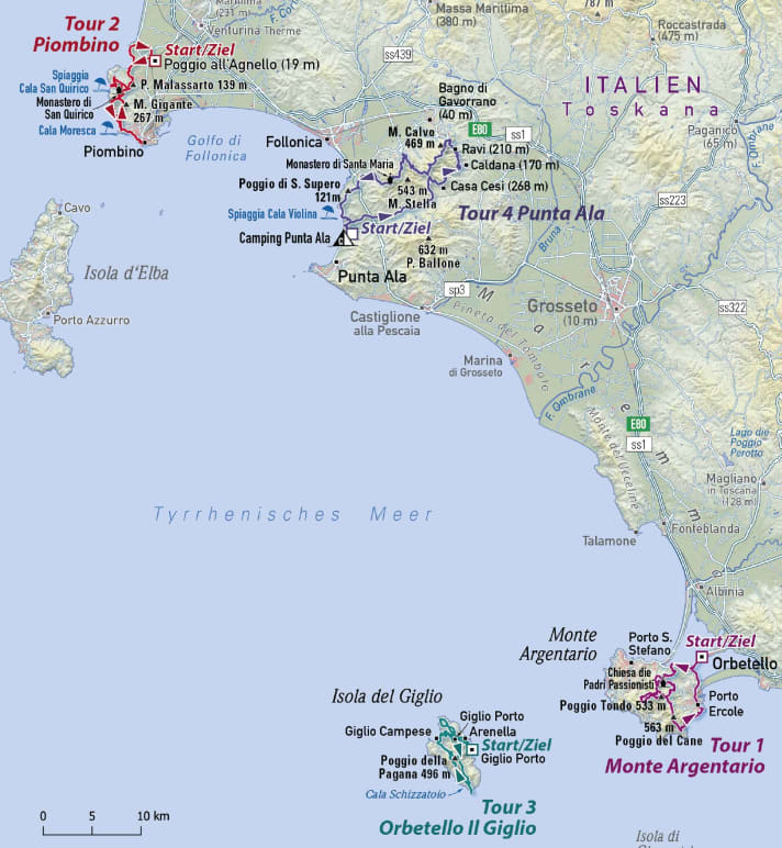 Die E-MTB-Touren in der Toskana in der Übersichtskarte 