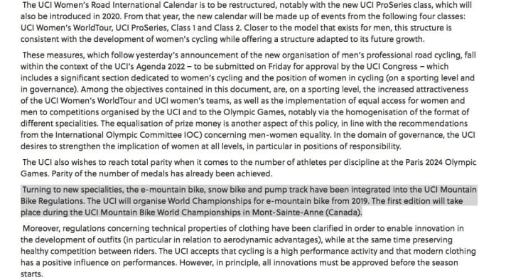   Minimalistisch: Die Infos der UCI verstecken sich in einer langen Pressemitteilung und sind bisher eher spärlich.
