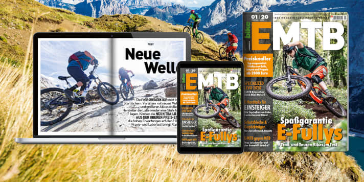   Das Thema E-MTB entwickelt sich mit atemberaubender Geschwindigkleit. Und wir halten Schritt. Dieses Jahr kommen wir mit 6 Ausgaben.    Bestellen Sie die gedruckte Ausgabe der <a href="https://www.delius-klasing.de/emtb" target="_blank" rel="noopener noreferrer"> EMTB versandkostenfrei nach Hause</a>  oder lesen Sie die Digital-Ausgabe für nur 5,90 Euro in der EMTB App für <a href="https://apps.apple.com/de/app/emtb-das-magazin-f%C3%BCr-e-mountainbiker/id1079396102" target="_blank" rel="noopener noreferrer nofollow">iOS</a>  oder <a href="https://play.google.com/store/apps/details?id=de.delius_klasing.emtb" target="_blank" rel="noopener noreferrer nofollow">Android</a> .