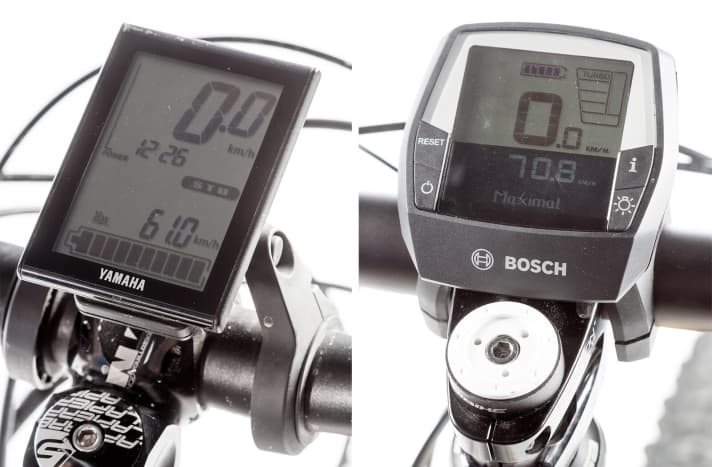   Display-Vergleich: Yamaha (links) und Bosch