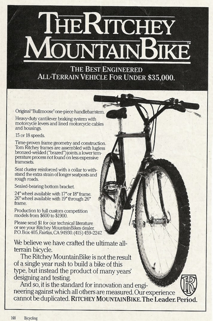   In der Werbeanzeige von 1982 taucht schließlich der Begriff Mountainbike auf. Der Text warnt die Konkurrenz: "Unsere Erfahrung kann nicht kopiert werden."