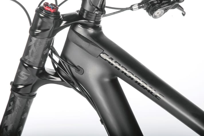   Die neue Lefty-Supermax-Gabel besitzt ein dickeres Chassis und baut flacher. Die Front ist tiefer. Der Anschlagschutz ist nur aufgeklebt.