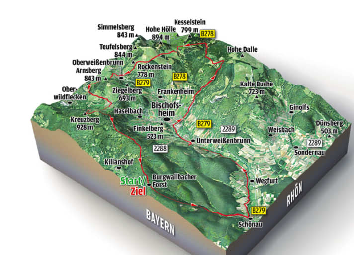   Hier die 3D-Karte zum Kreuzberg-Trail in der Rhön.