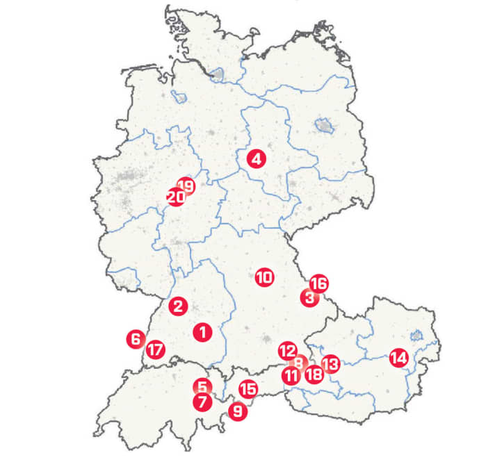 Unsere Bikepark-Map zeigt die 20 getesteten Bikeparks in Deutschland, Österreich und der Schweiz. | z.