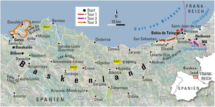   Die 3 MTB-Touren aus dem Reiseport Baskenland (BIKE 8/2019) – Tour 1: Walfänger-Tour, Tour 2: Schmugglerpfade und Tour 3: Steilküste in Bizkaia.