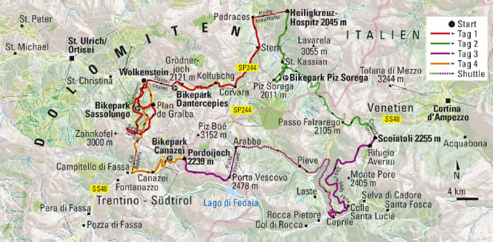 4 Tage Dolomiten-Tour im Überblick
