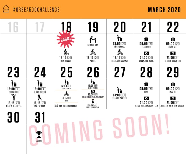   Die geplanten Social-Media-Inhalte zur Orbea-Challenge bis 31. März
