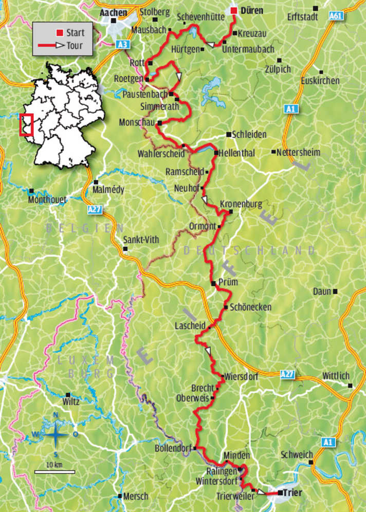   Die MTB-Route der Eifel-Durchquerung im Überblick.