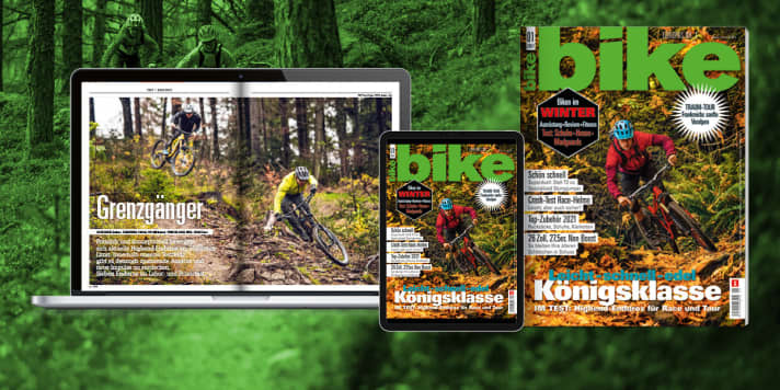   Holen Sie sich BIKE 1/2021 mit unserem Schwerpunkt "Biken im Winter". Bestellen Sie die <a href="https://www.delius-klasing.de/bike" target="_blank" rel="noopener noreferrer">BIKE versandkostenfrei nach Hause</a> , oder wählen Sie die Digital-Ausgabe in der BIKE App für Ihr <a href="https://apps.apple.com/de/app/bike-das-mountainbike-magazin/id447024106" target="_blank" rel="noopener noreferrer nofollow">Apple-iOS-</a>  oder <a href="https://play.google.com/store/apps/details?id=com.pressmatrix.bikeapp" target="_blank" rel="noopener noreferrer nofollow">Android-Gerät</a> . Besonders günstig und bequem lesen Sie <a href="https://www.delius-klasing.de/bike-lesen-wie-ich-will?utm_campaign=abo_2020_6_bik_lesen-wie-ich-will&utm_medium=display&utm_source=BIKEWebsite" target="_blank" rel="noopener noreferrer">BIKE im Abo</a> .