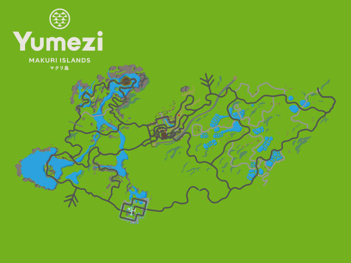 Die Streckenkarte der neuen Zwift-Welt Yumezi. | i.