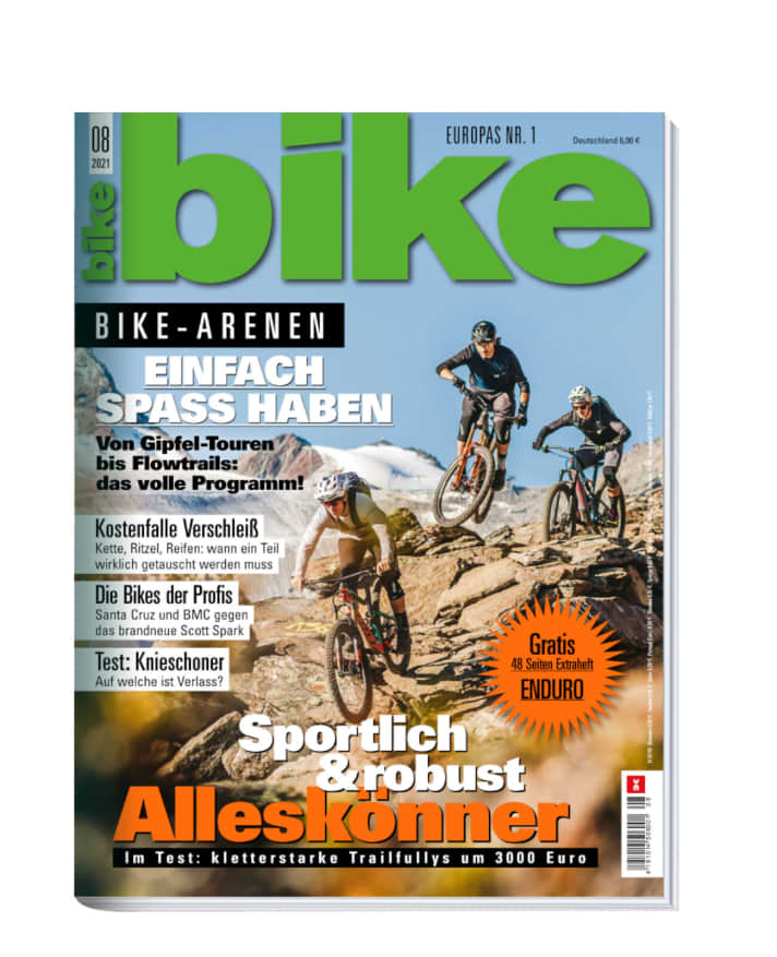   BIKE 8/2021 – ab 6. Juli erhältlich. Bestellen Sie sich die <a href="https://www.delius-klasing.de/bike" target="_blank" rel="noopener noreferrer">BIKE versandkostenfrei nach Hause</a>  oder lesen Sie die Digital-Ausgabe in der BIKE App für <a href="https://itunes.apple.com/de/app/bike-das-mountainbike-magazin/id447024106?mt=8" target="_blank" rel="noopener noreferrer nofollow">iOS</a>  oder <a href="https://play.google.com/store/apps/details?id=com.pressmatrix.bikeapp" target="_blank" rel="noopener noreferrer nofollow">Android</a> . Besonders günstig und bequem erleben Sie die <a href="http://www.delius-klasing.de/bike-lesen-wie-ich-will?utm_campaign=abo_2020_6_bik_lesen-wie-ich-will&utm_medium=display&utm_source=BIKEWebsite" target="_blank" rel="noopener noreferrer">BIKE im Abo</a> .