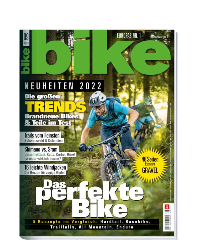   BIKE 9/2021 – ab 3. August erhältlich. Bestellen Sie sich die <a href="https://www.delius-klasing.de/bike" target="_blank" rel="noopener noreferrer">BIKE versandkostenfrei nach Hause</a>  oder lesen Sie die Digital-Ausgabe in der BIKE App für <a href="https://itunes.apple.com/de/app/bike-das-mountainbike-magazin/id447024106?mt=8" target="_blank" rel="noopener noreferrer nofollow">iOS</a>  oder <a href="https://play.google.com/store/apps/details?id=com.pressmatrix.bikeapp" target="_blank" rel="noopener noreferrer nofollow">Android</a> . Besonders günstig und bequem erleben Sie die <a href="http://www.delius-klasing.de/bike-lesen-wie-ich-will?utm_campaign=abo_2020_6_bik_lesen-wie-ich-will&utm_medium=display&utm_source=BIKEWebsite" target="_blank" rel="noopener noreferrer">BIKE im Abo</a> .