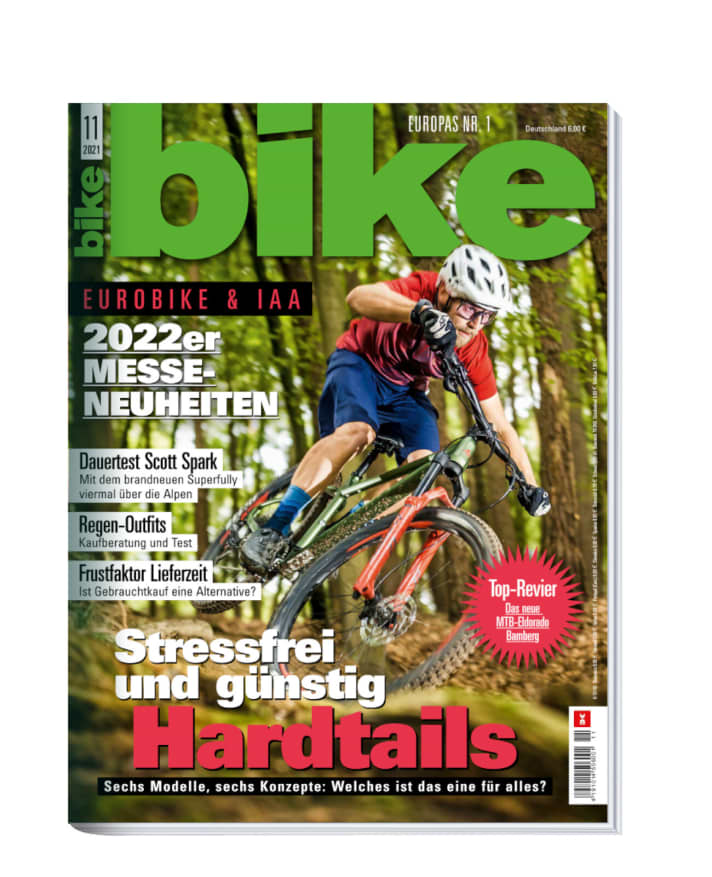   BIKE 11/2021 – ab 5. Oktober erhältlich. Bestellen Sie sich die <a href="https://www.delius-klasing.de/bike" target="_blank" rel="noopener noreferrer">BIKE versandkostenfrei nach Hause</a>  oder lesen Sie die Digital-Ausgabe in der BIKE App für <a href="https://itunes.apple.com/de/app/bike-das-mountainbike-magazin/id447024106?mt=8" target="_blank" rel="noopener noreferrer nofollow">iOS</a>  oder <a href="https://play.google.com/store/apps/details?id=com.pressmatrix.bikeapp" target="_blank" rel="noopener noreferrer nofollow">Android</a> . Besonders günstig und bequem erleben Sie die <a href="http://www.delius-klasing.de/bike-lesen-wie-ich-will?utm_campaign=abo_2020_6_bik_lesen-wie-ich-will&utm_medium=display&utm_source=BIKEWebsite" target="_blank" rel="noopener noreferrer">BIKE im Abo</a> .