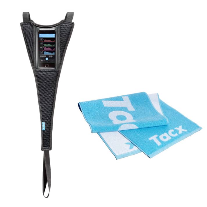   Der Tacx T2931 fängt den Schweiß und hält das Handy ins Sichtfeld.