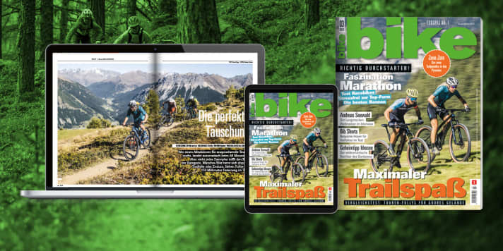   BIKE 03/2022 – mit dem Vergleichstest neuer All Mountains und zwei Racebike-Duellen – jetzt lesen! Bestellen Sie sich die <a href="https://www.delius-klasing.de/bike" target="_blank" rel="noopener noreferrer">BIKE versandkostenfrei nach Hause</a>  oder lesen Sie die Digital-Ausgabe in der BIKE App für <a href="https://itunes.apple.com/de/app/bike-das-mountainbike-magazin/id447024106?mt=8" target="_blank" rel="noopener noreferrer nofollow">iOS</a>  oder <a href="https://play.google.com/store/apps/details?id=com.pressmatrix.bikeapp" target="_blank" rel="noopener noreferrer nofollow">Android</a> . Besonders günstig und bequem: <a href="http://www.delius-klasing.de/bike-lesen-wie-ich-will?utm_campaign=abo_2020_6_bik_lesen-wie-ich-will&utm_medium=display&utm_source=BIKEWebsite" target="_blank" rel="noopener noreferrer">BIKE im Abo</a> .