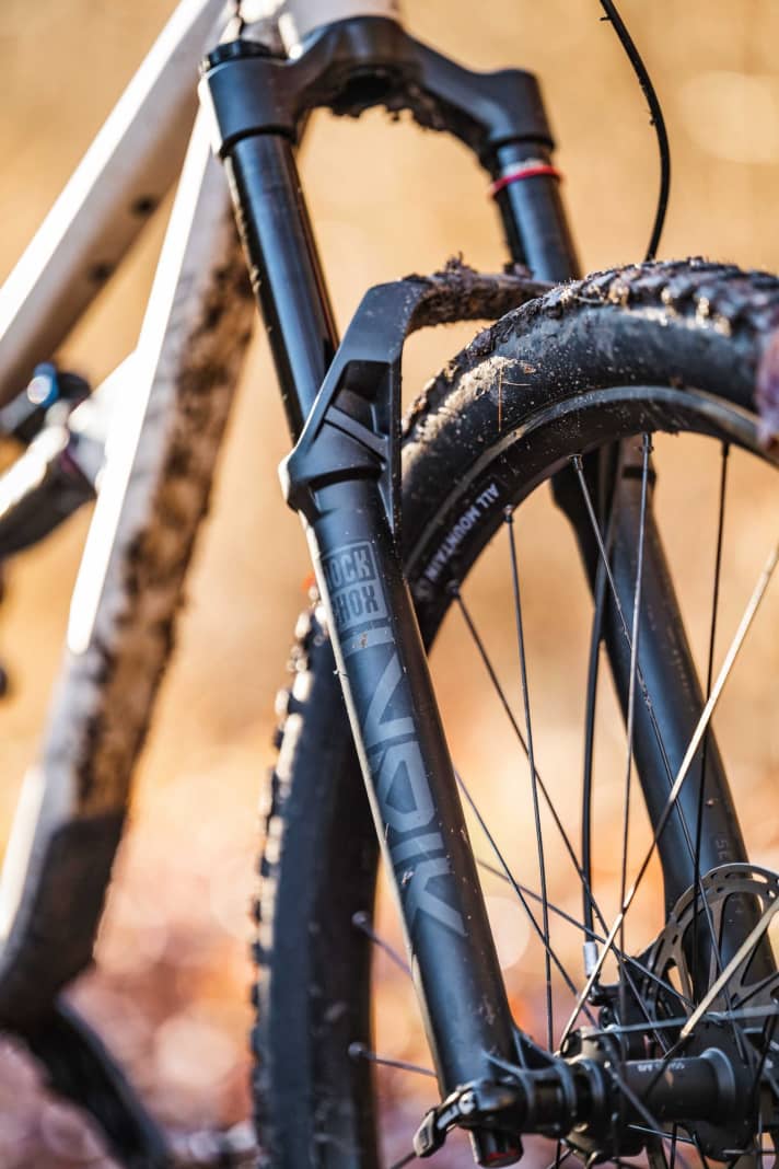 Eine Rockshox Lyrik mit 160 Milli­metern Federweg findet sich normalerweise an Enduro-Bikes.