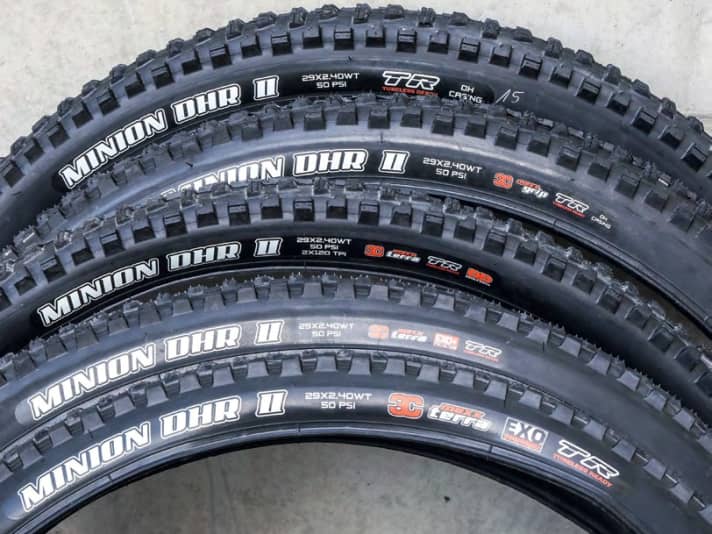 Maxxis: Minion DHR II EXO MaxxTerra, Minion DHR II EXO+ MaxxTerra, Minion DHR II DD MaxxTerra, Minion DHR II DH MaxxGrip, Minion DHR II DH Wire Dual