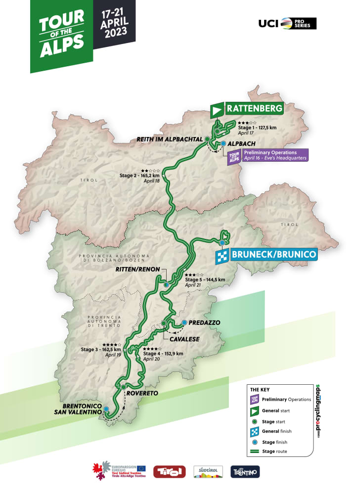 Die Tour of the Alps 2023 auf der Karte