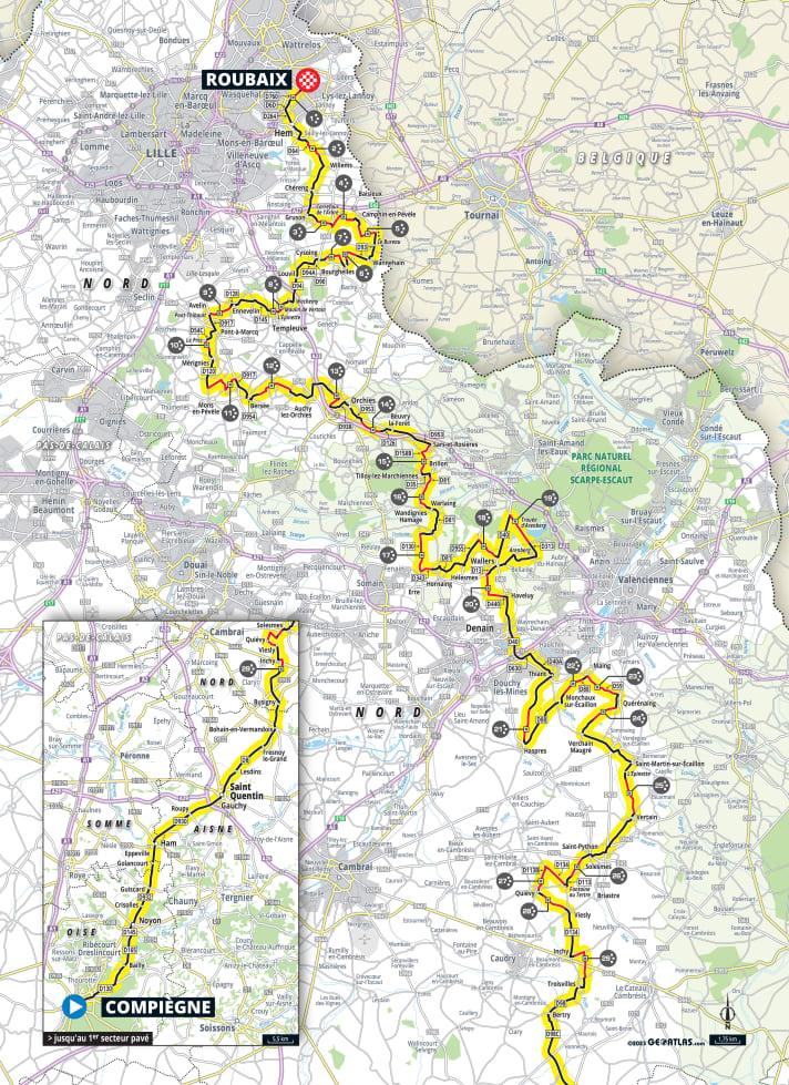 Paris-Roubaix 2023 auf der Karte
