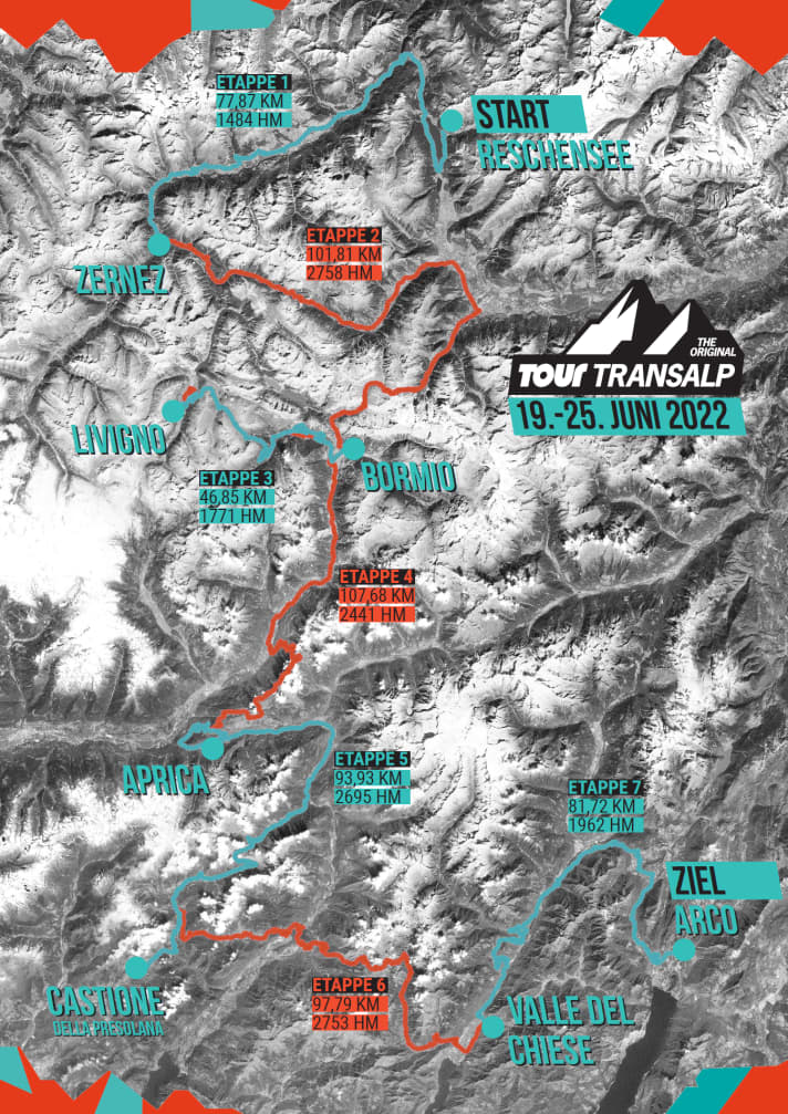 Die Strecke der TOUR Transalp 2022 im Überblick