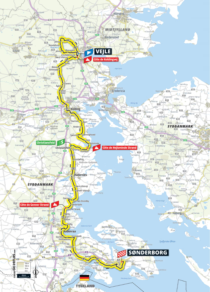 Die dritte Etappe der Tour de France 2022 in Dänemark. Sie führt am 3. Juli über 182 Kilometer von Vejle nach Söderborg. 