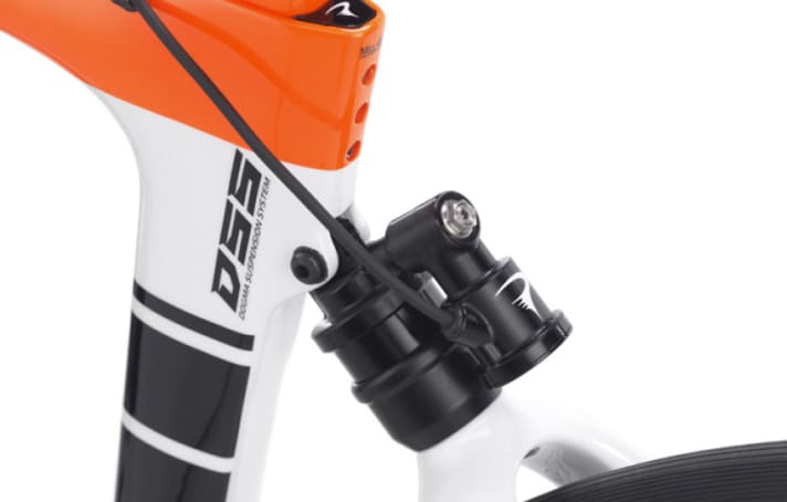   Elektronischer Federkomfort unterhalb des Sitzrohrs: Die elektronische Federung eDSS 2.0 im neuen Pinarello K10S Disk.