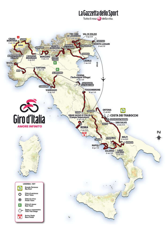Der Giro d’Italia 2023 auf der Karte