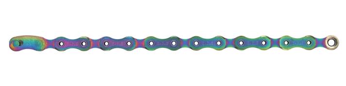 Klassischer Look, viel Farbe und Hohlnieten: Die XX1-Kette sieht auffällig aus kostet 96 Euro, ist im Vergleich zur 150 Euro teuren XX Transmission aber fast ein Schnäppchen >> z.B. <a href="https://www.awin1.com/cread.php?awinmid=11768&awinaffid=471469&clickref=B+Sram+XX1+Eagle+Kette&ued=https%3A%2F%2Fwww.rosebikes.de%2Fsram-xx1-eagletm-12-fach-fahrradkette-2651598%3Fproduct_shape%3DRainbow" target="_blank" rel="noopener noreferrer nofollow">hier erhältlich</a>*.
