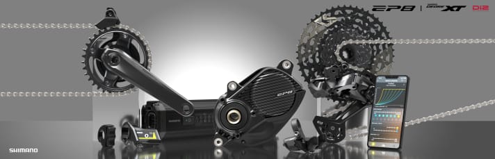 Der neue Shimano EP801-Motor mit der elektronischen Deore XT Di2-Schaltung.