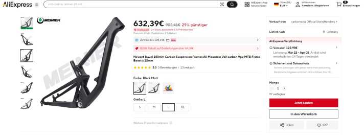 Wer schon immer ein Santa Cruz Bronson fahren wollte, sollte hier nicht zuschlagen. Bei diesem Carbon-Rahmen auf AliExpress handelt es sich nämlich um eine Fälschung.
