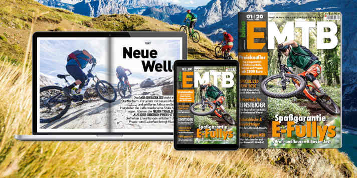   Das Thema E-MTB entwickelt sich mit atemberaubender Geschwindigkleit. Und wir halten Schritt. Dieses Jahr kommen wir mit 6 Ausgaben.    Bestellen Sie die gedruckte Ausgabe der <a href="https://www.delius-klasing.de/emtb" target="_blank" rel="noopener noreferrer"> EMTB versandkostenfrei nach Hause</a>  oder lesen Sie die Digital-Ausgabe für nur 5,90 Euro in der EMTB App für <a href="https://apps.apple.com/de/app/emtb-das-magazin-f%C3%BCr-e-mountainbiker/id1079396102" target="_blank" rel="noopener noreferrer nofollow">iOS</a>  oder <a href="https://play.google.com/store/apps/details?id=de.delius_klasing.emtb" target="_blank" rel="noopener noreferrer nofollow">Android</a> .