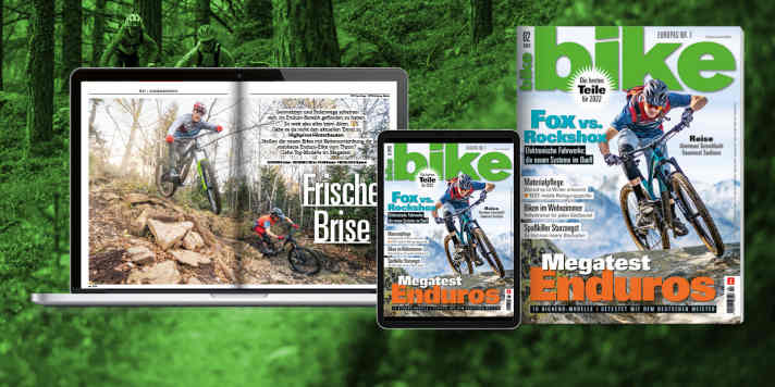   BIKE 02/2022 – jetzt lesen! Bestellen Sie sich die <a href="https://www.delius-klasing.de/bike" target="_blank" rel="noopener noreferrer">BIKE versandkostenfrei nach Hause</a>  oder lesen Sie die Digital-Ausgabe in der BIKE App für <a href="https://itunes.apple.com/de/app/bike-das-mountainbike-magazin/id447024106?mt=8" target="_blank" rel="noopener noreferrer nofollow">iOS</a>  oder <a href="https://play.google.com/store/apps/details?id=com.pressmatrix.bikeapp" target="_blank" rel="noopener noreferrer nofollow">Android</a> . Besonders günstig und bequem erleben Sie die <a href="http://www.delius-klasing.de/bike-lesen-wie-ich-will?utm_campaign=abo_2020_6_bik_lesen-wie-ich-will&utm_medium=display&utm_source=BIKEWebsite" target="_blank" rel="noopener noreferrer">BIKE im Abo</a> .