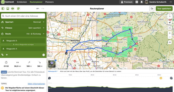 Komoot-Routenplaner mit Squadrats-Browser-Plugin