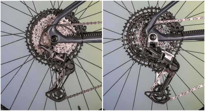 Durch die direkte Anbindung an den Rahmen wirkt die Eagle 90 Transmission extrem robust. Die XT dagegen baut deutlich filigraner