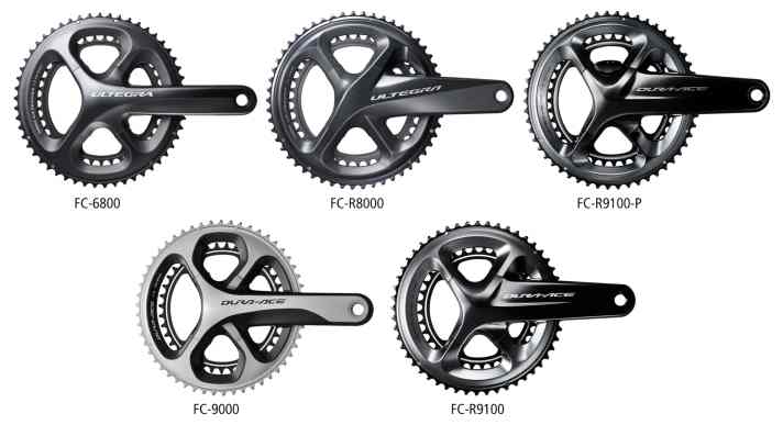 Die betroffenen Kurbeln der Ultegra (FC-6800, FC-R8000) und Dura-Ace (FC-9000, FC-R9100, FC-R9100-P).