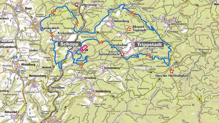 Streckenverlauf der Schoppen-Tour in der Übersichtskarte 